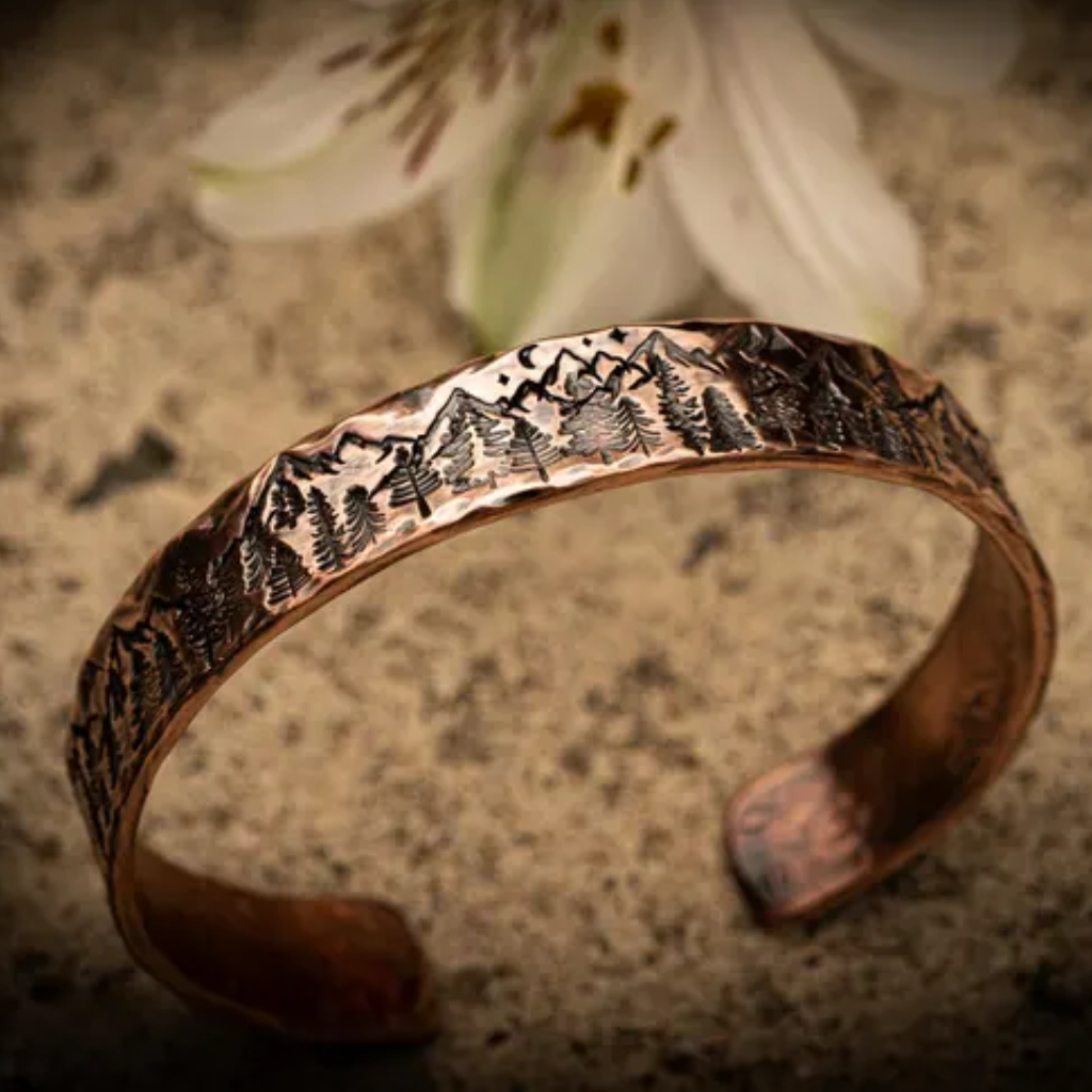 Mountain Stamped Copper Cuff Bracelet Handmade Jewellery