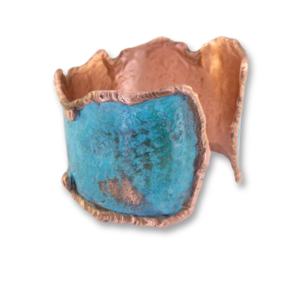 Copper Statement Patina Cuff Bracelet With Molten Copper Edging