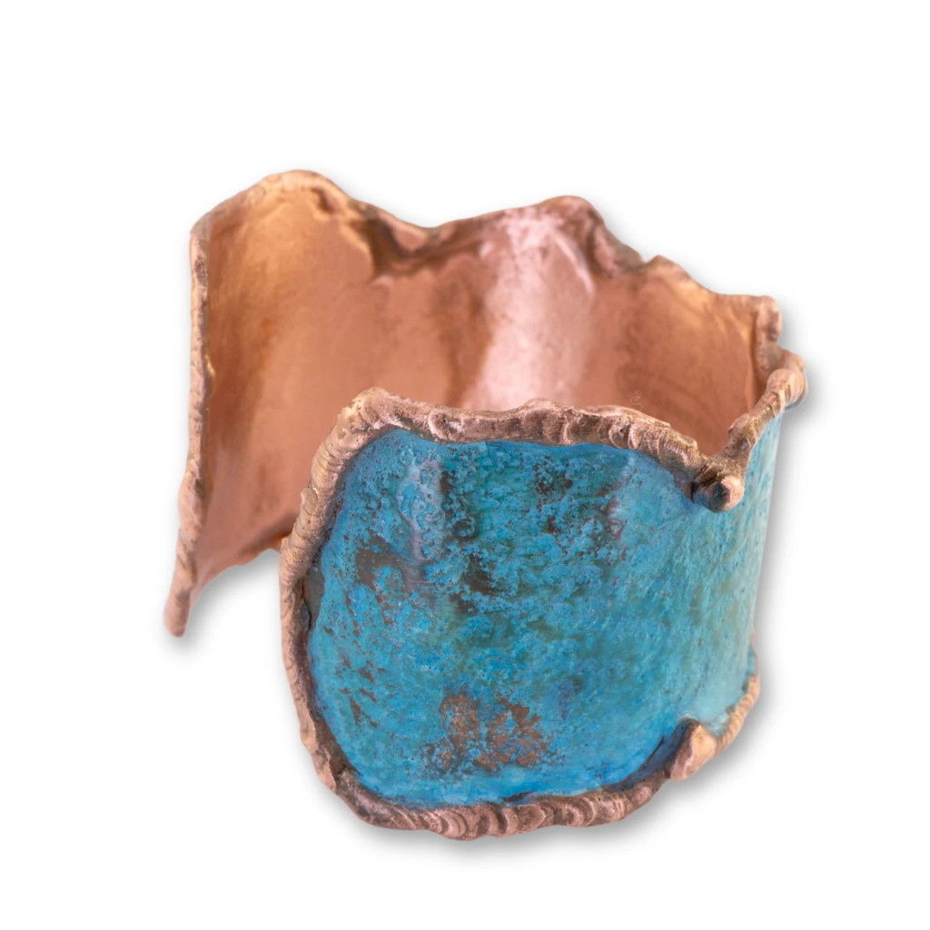 Copper Statement Patina Cuff Bracelet With Molten Copper Edging