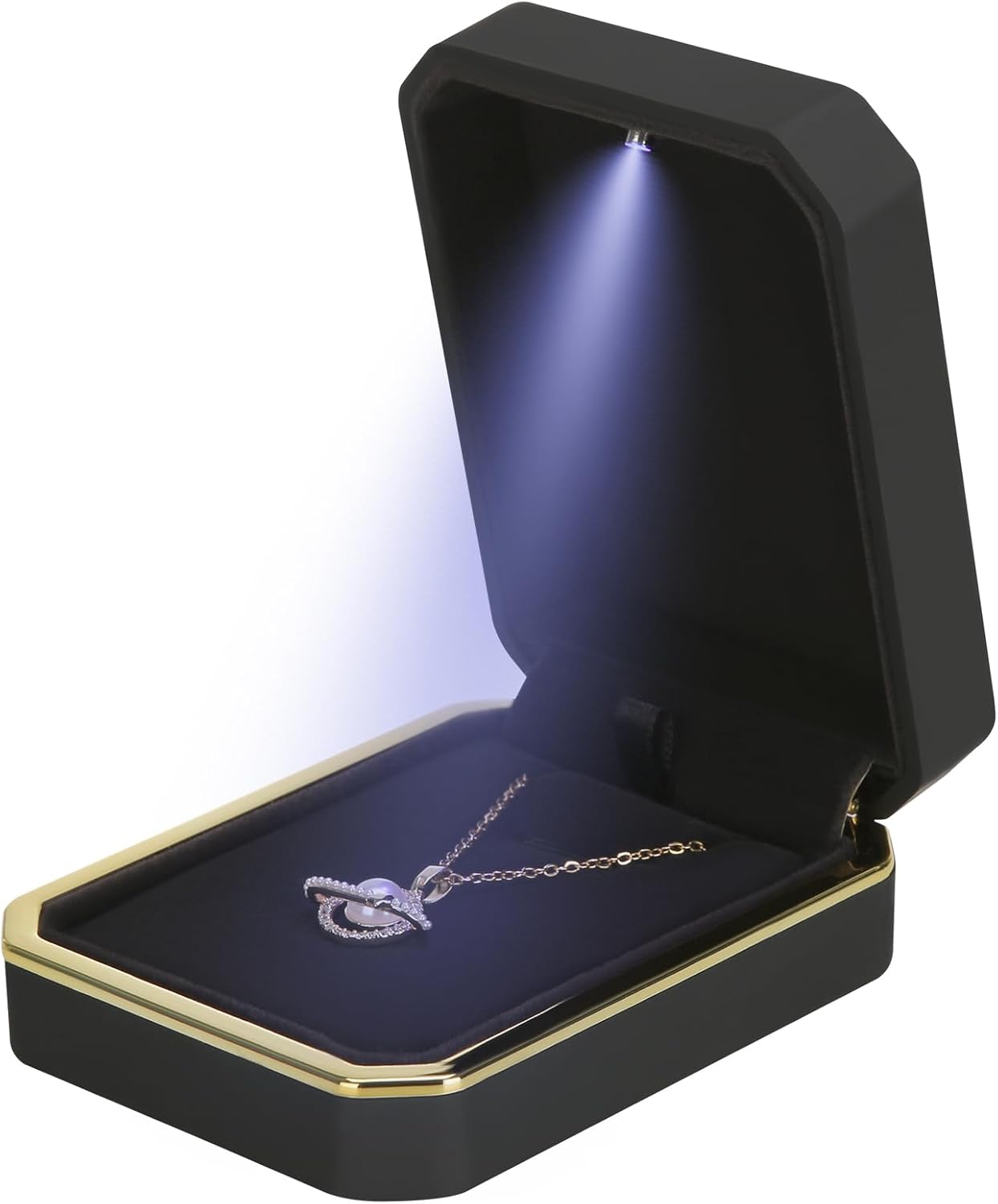 Pendant Necklace Gift Box with LED Light - Black