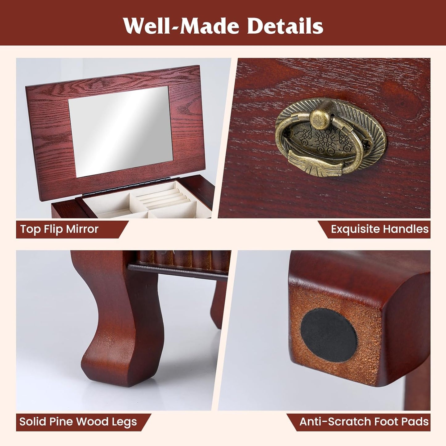 Standing Jewelry Armoire with 7 Drawers