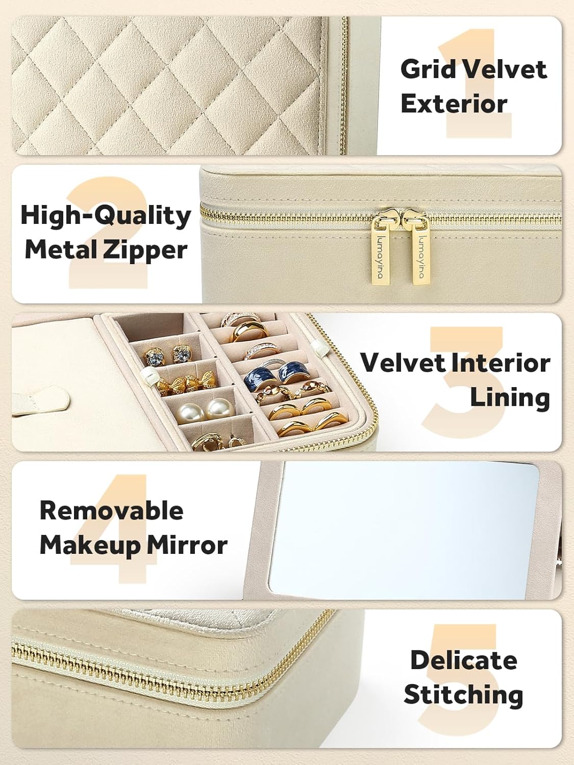 Velvet Travel Jewelry Box with Large Mirror