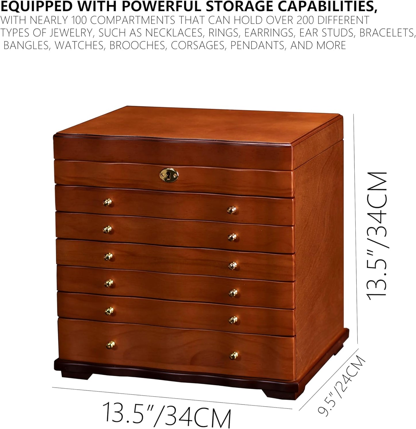 9-Layer Large Wooden Jewelry Box Women