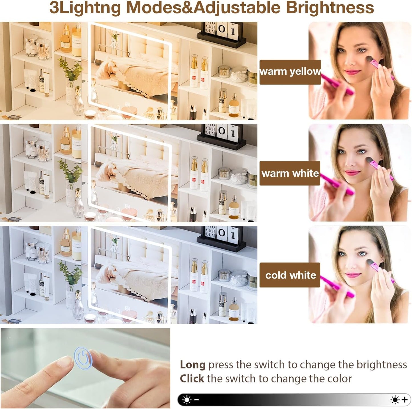Large Makeup Vanity Desk with Lighted Mirror & Power Outlet