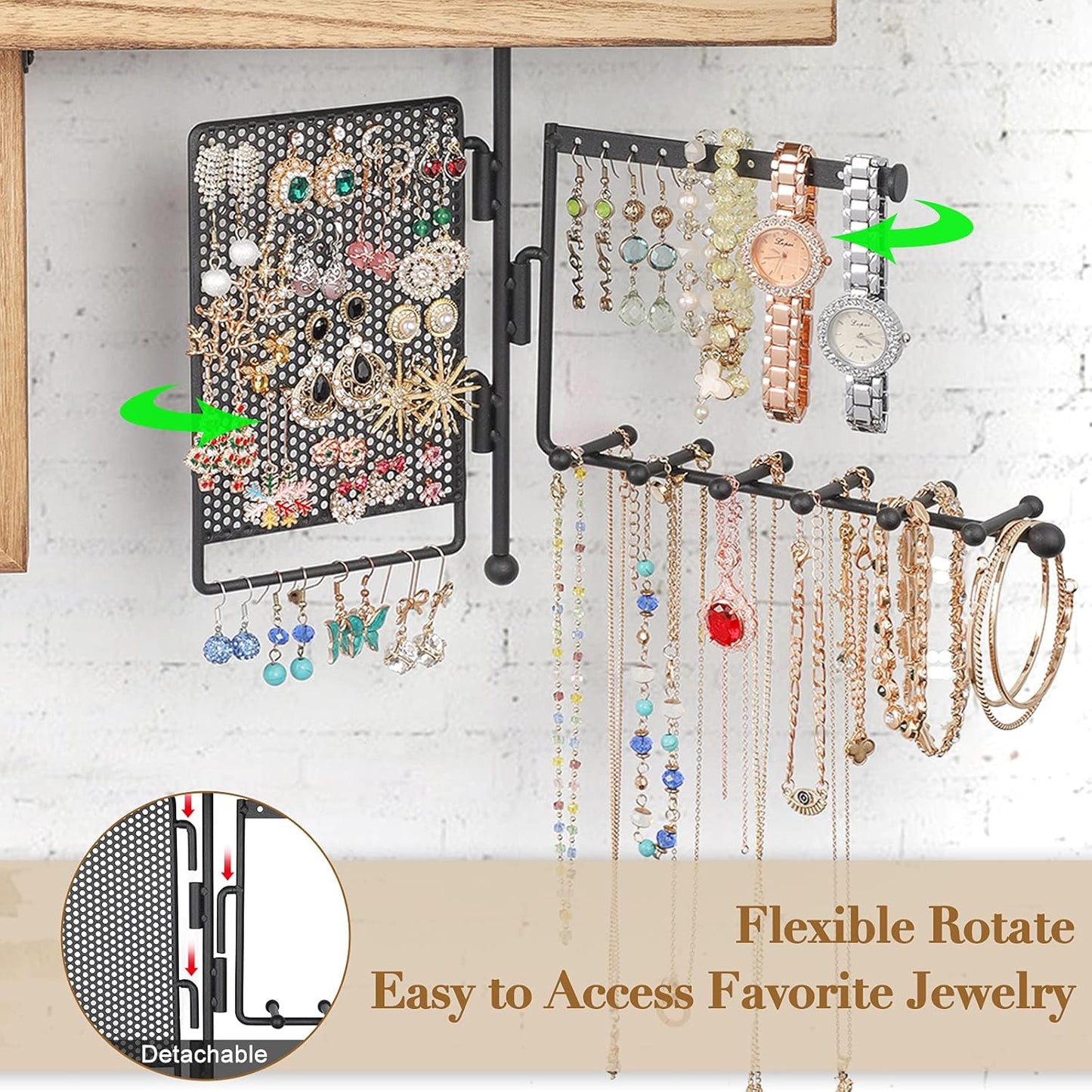 Wall Hanging Jewelry Organizer Wall Mount with Rustic Wood