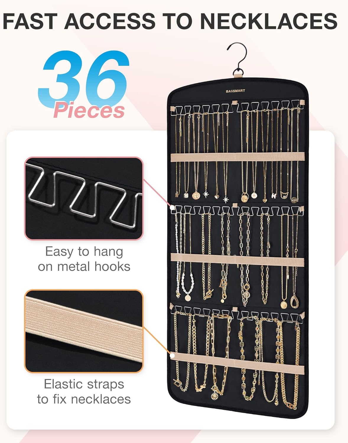 Dual sided hanging jewelry organizer