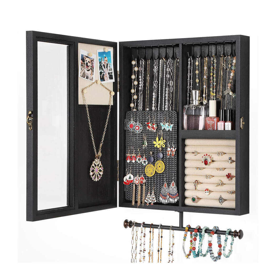 wall hanging jewelry organizer with mirror