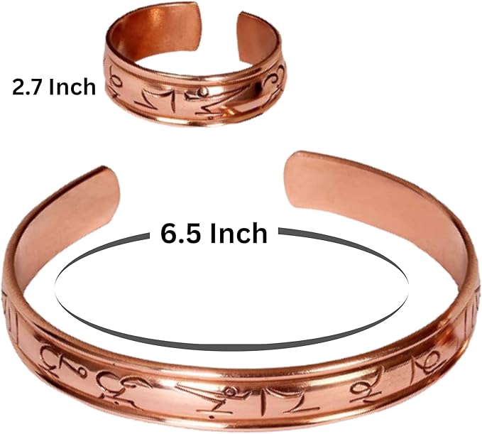 Hand Carved Copper Bracelet and Ring Set