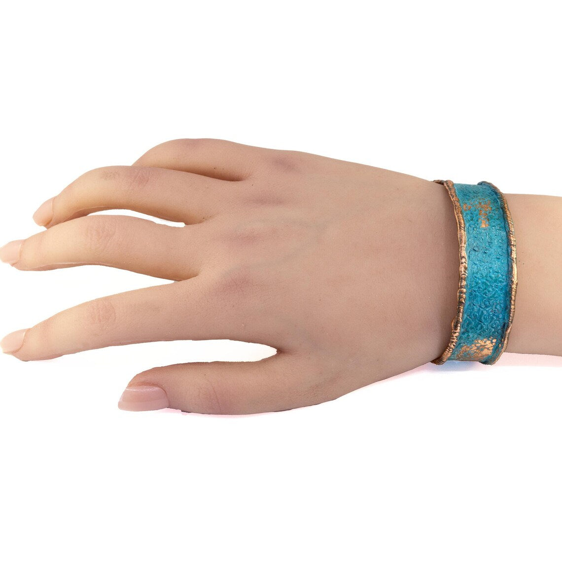 Copper Statement Patina Cuff Bracelet With Molten Copper Edging