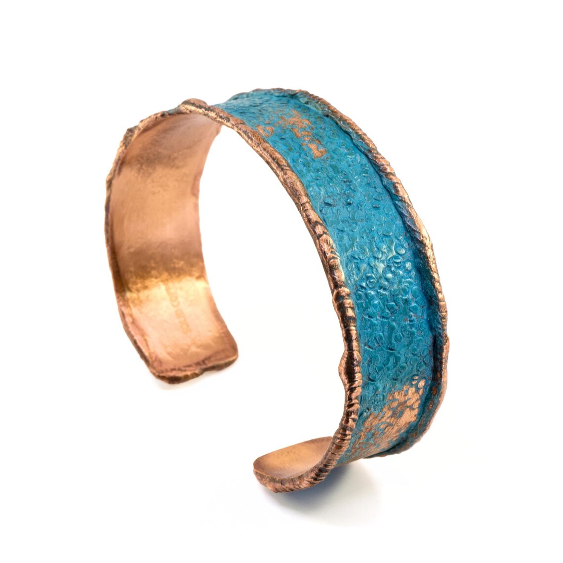 Copper Statement Patina Cuff Bracelet With Molten Copper Edging