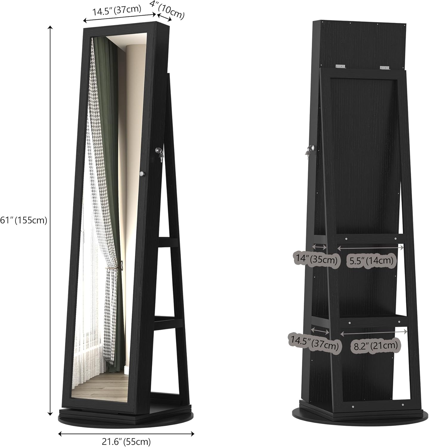 Standing Jewelry Armoire 6 LEDs Lockable Mirror Cabinet