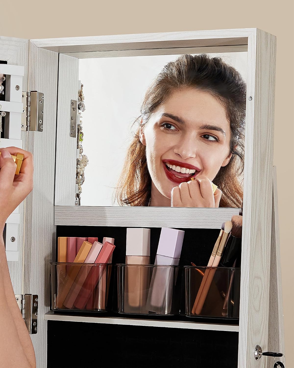 360° Swivel Jewelry Cabinet Framed Mirror, Lockable