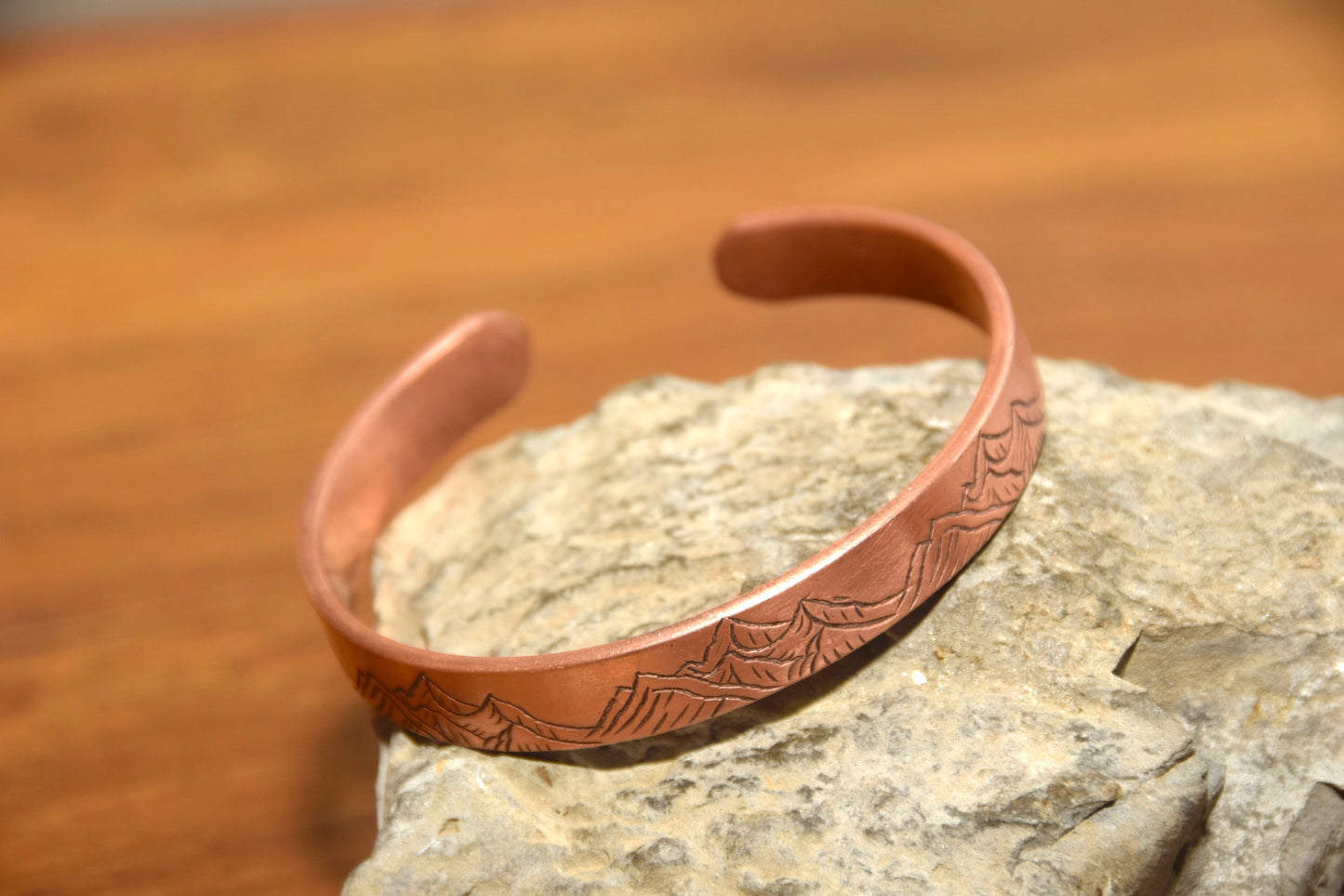 Mountain Stamped Copper Cuff Bracelet Handmade Jewellery