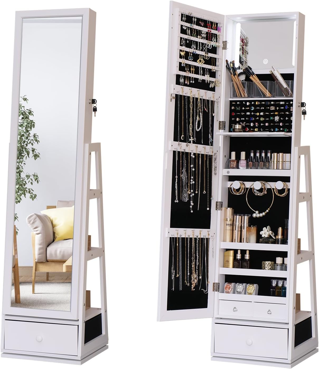 standing jewelry armoire white