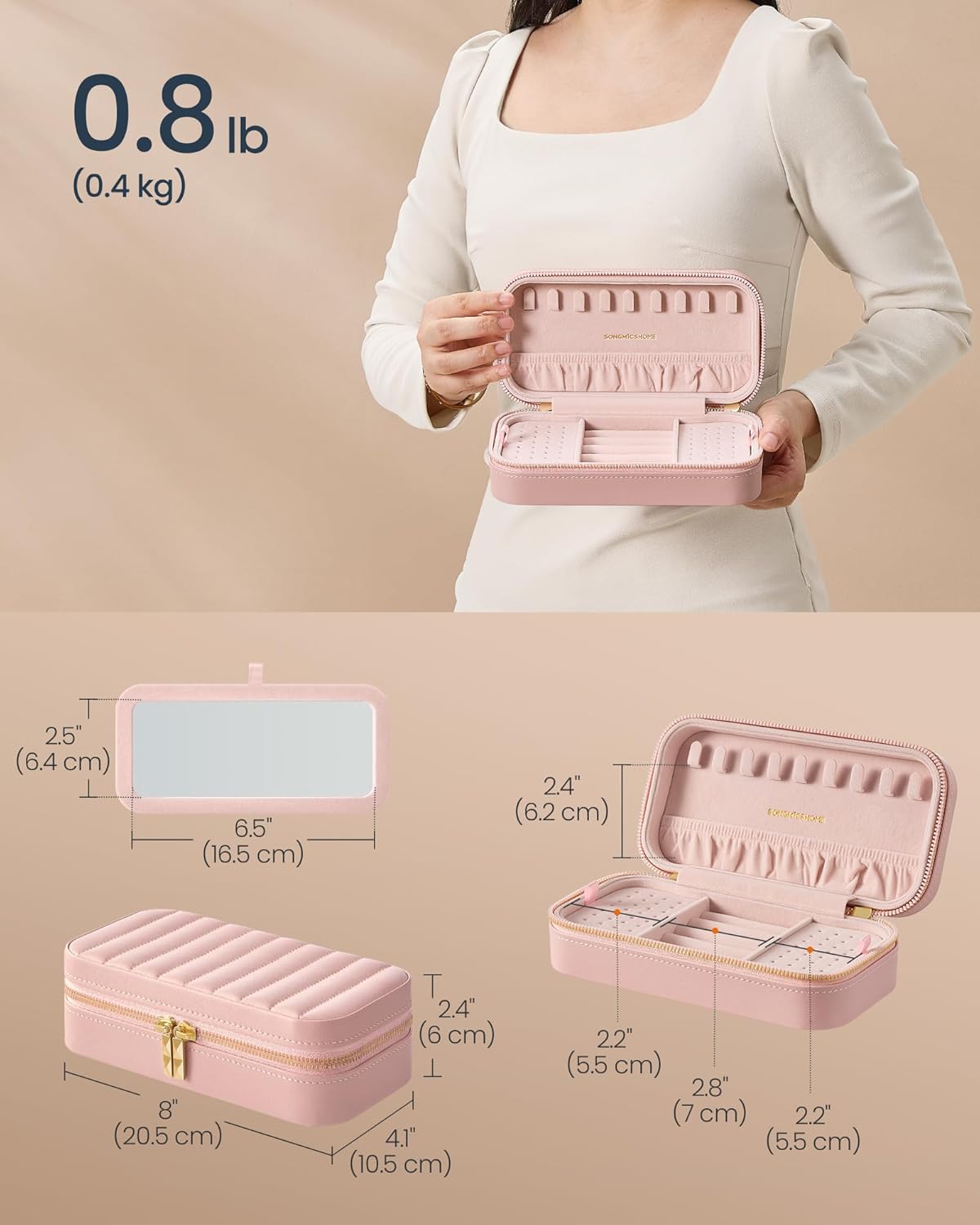 Travel Jewelry Box Organizer with Mirror