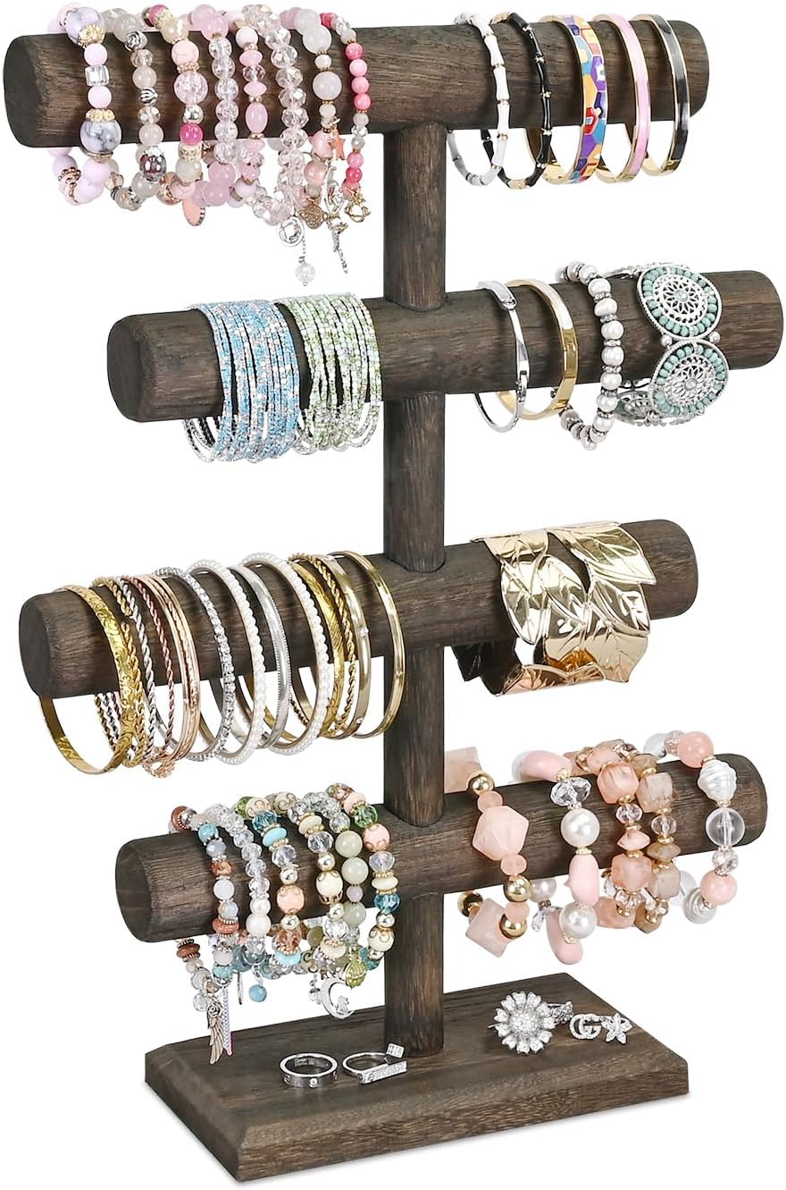 4-Tier Wooden Jewelry Bracelets Display Stand