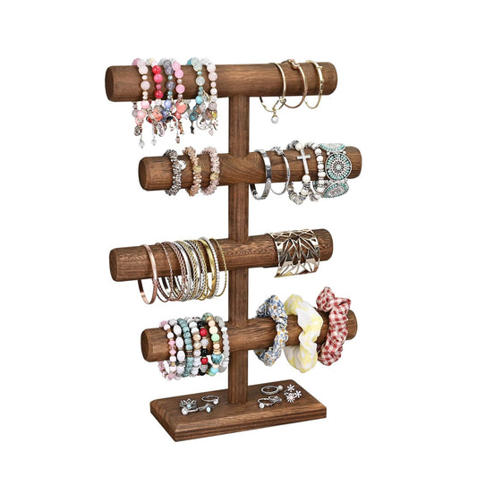 4-Tier Wooden Jewelry Bracelets Display Stand