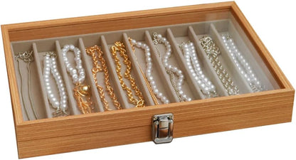 Glass Lid Necklace Organizer Box Transparent