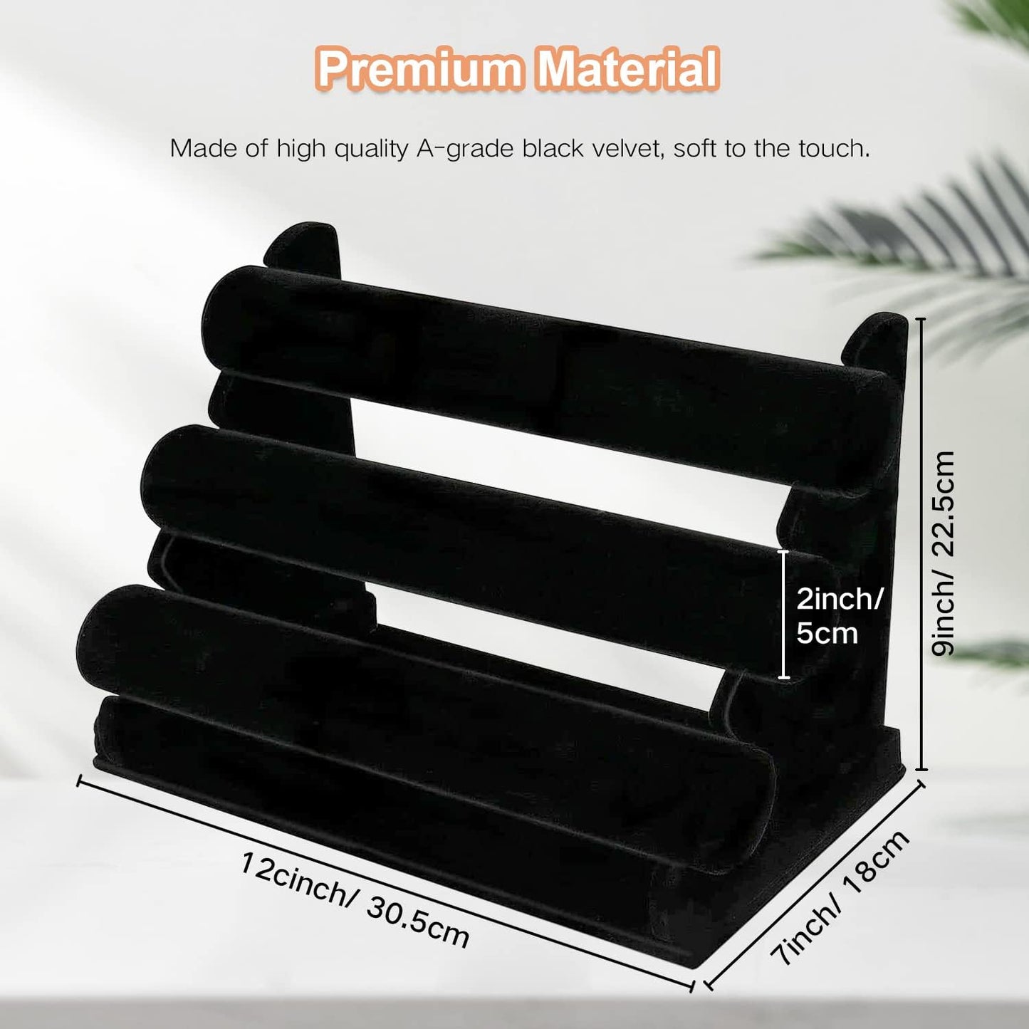 2 Pack Velvet Bracelet Holder with 3 Tier Rack, Black