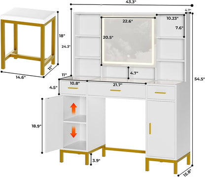 Vanity Desk with Openable Mirror and Lights