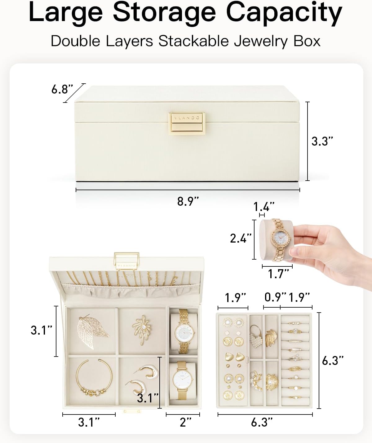 Large Jewelry Organizer for Women - Cream White