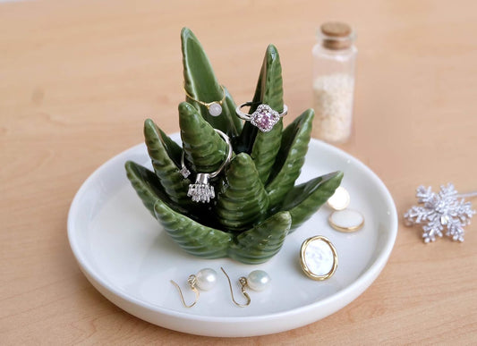 Ceramic Aloe Ring Holder Dish for Women Girls