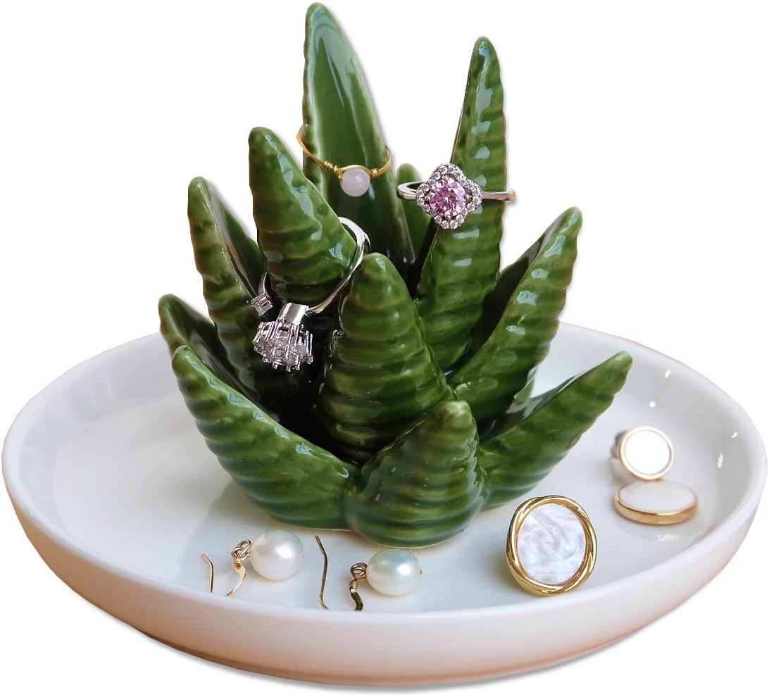 Ceramic Aloe Ring Holder Dish for Women Girls