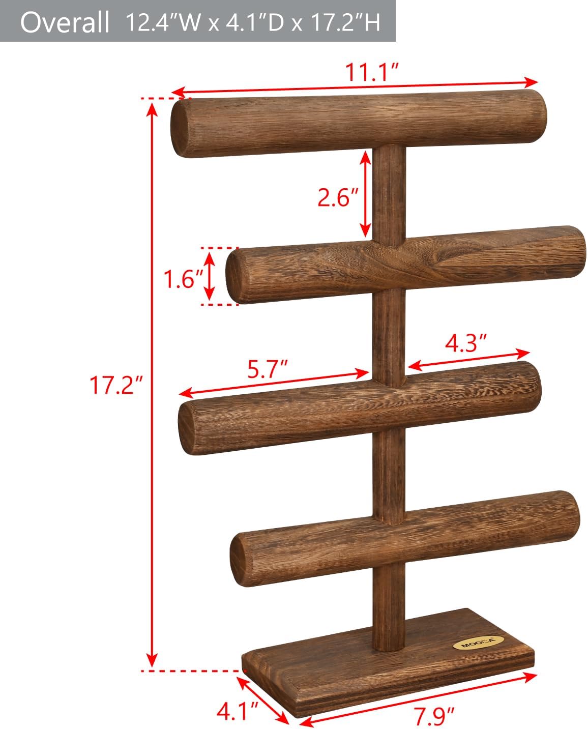 4-Tier Wooden Jewelry Bracelets Display Stand