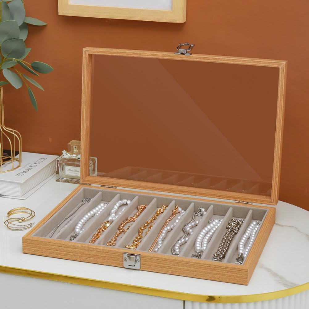 Glass Lid Necklace Organizer Box Transparent