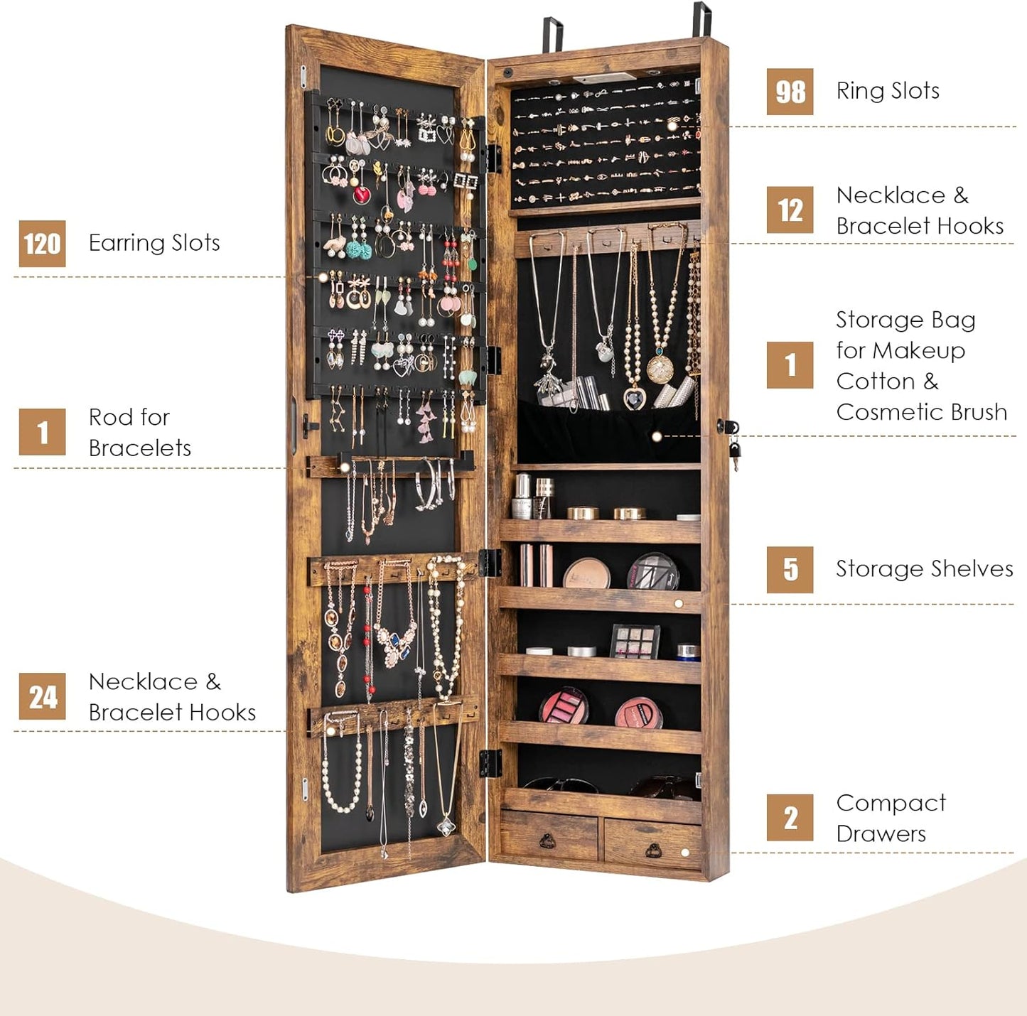 Rustic Wood Wall Mounted Jewelry Cabinet