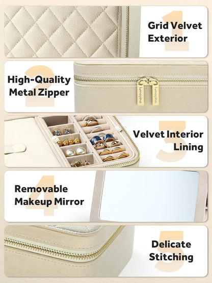 Velvet Travel Jewelry Box with Large Mirror