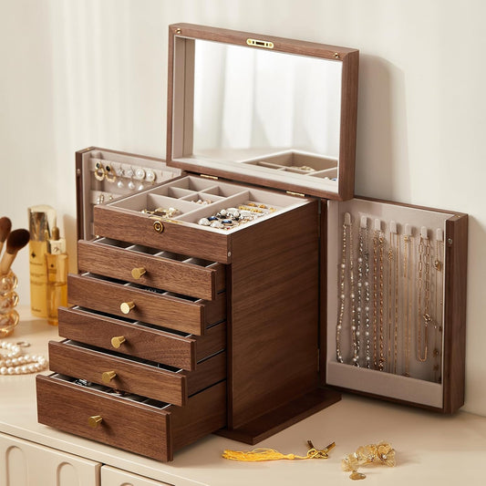 black walnut wooden jewelry box organizer