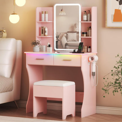 Small Makeup Vanity Table Set with Storage Drawers & Chair