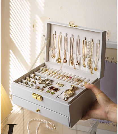 Pu Leather Jewelry Box Organizer Two Layer