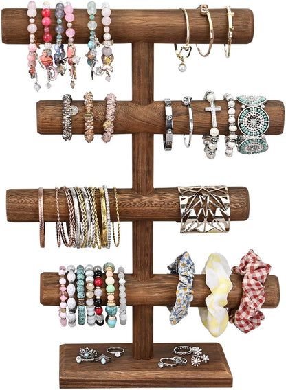 4-Tier Wooden Jewelry Bracelets Display Stand