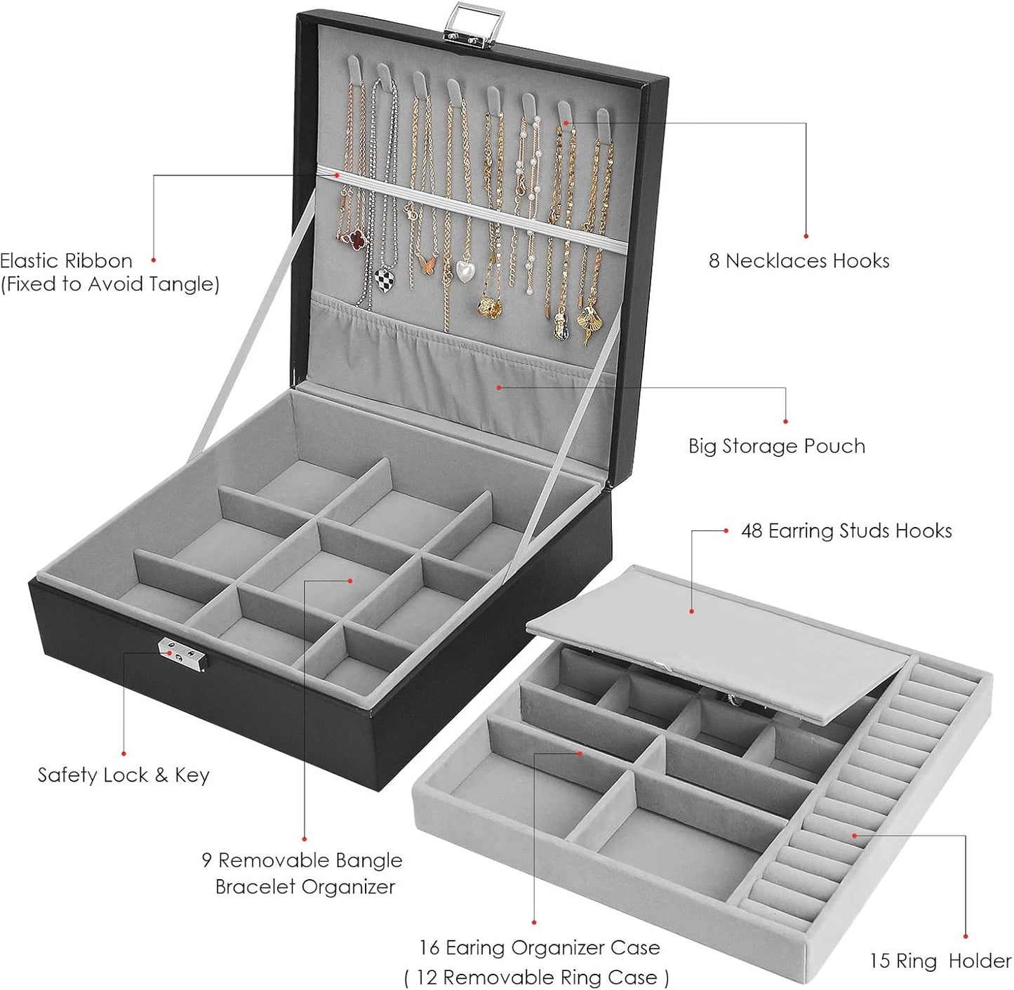 Large Jewelry Organizer Storage Case with Lock