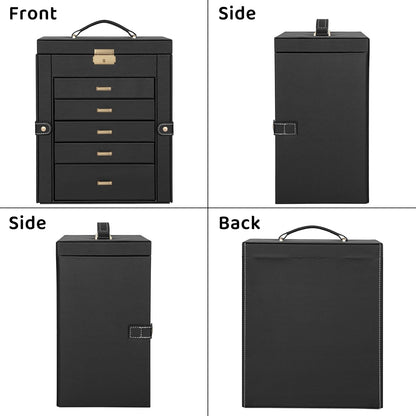 6-Tier Jewelry Box Lockable Leather Jewelry Storage Case