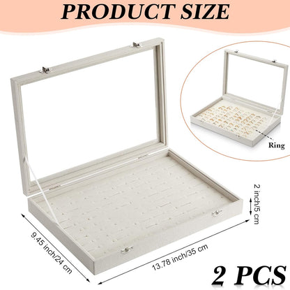 2 Pcs 100 Slots Ring Organizer Box with Transparent Glass