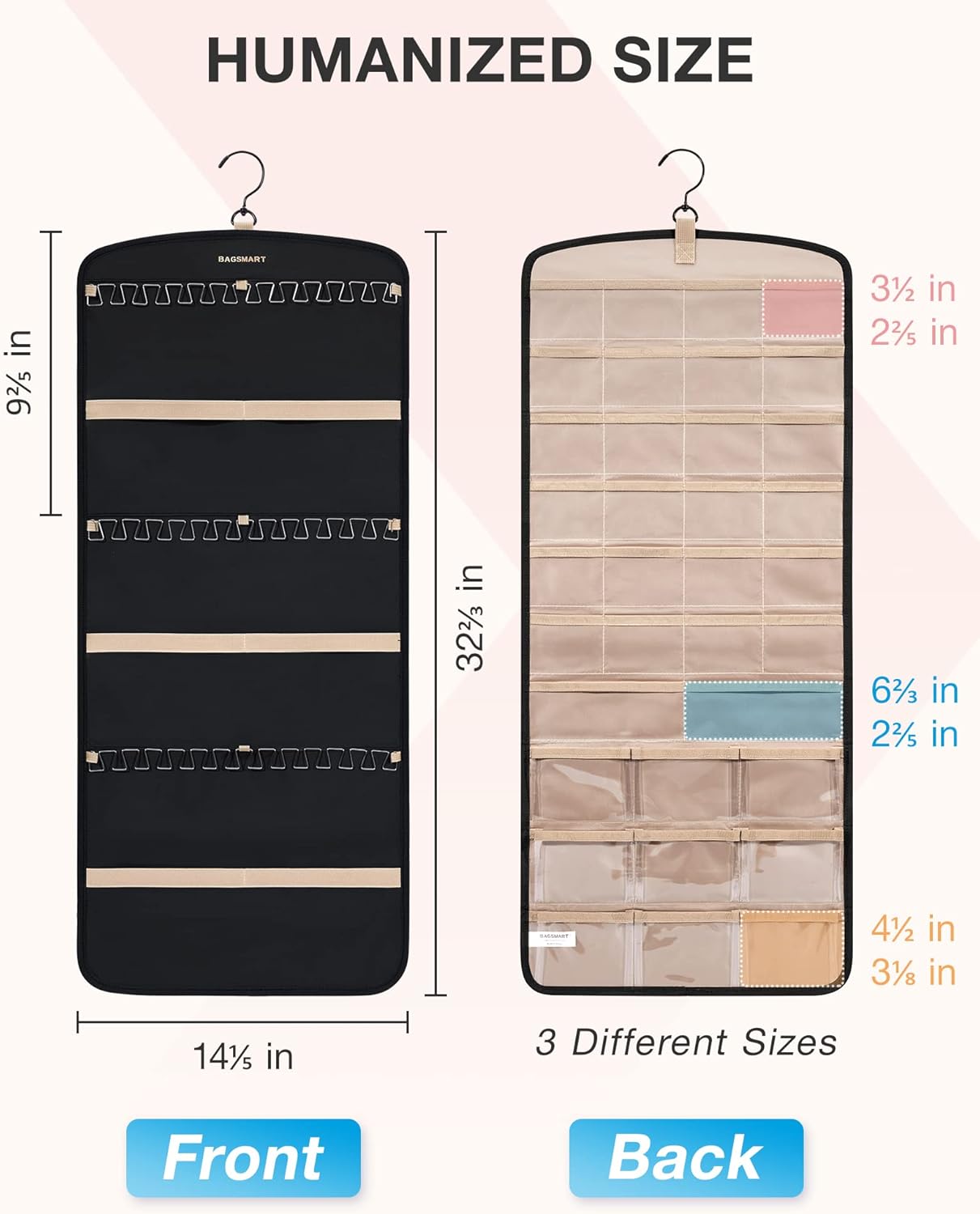 Dual sided hanging jewelry organizer 