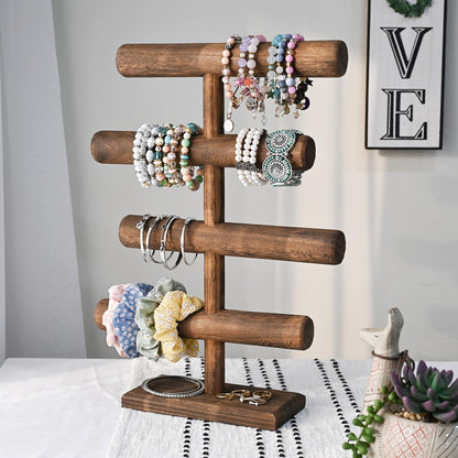 4-Tier Wooden Jewelry Bracelets Display Stand