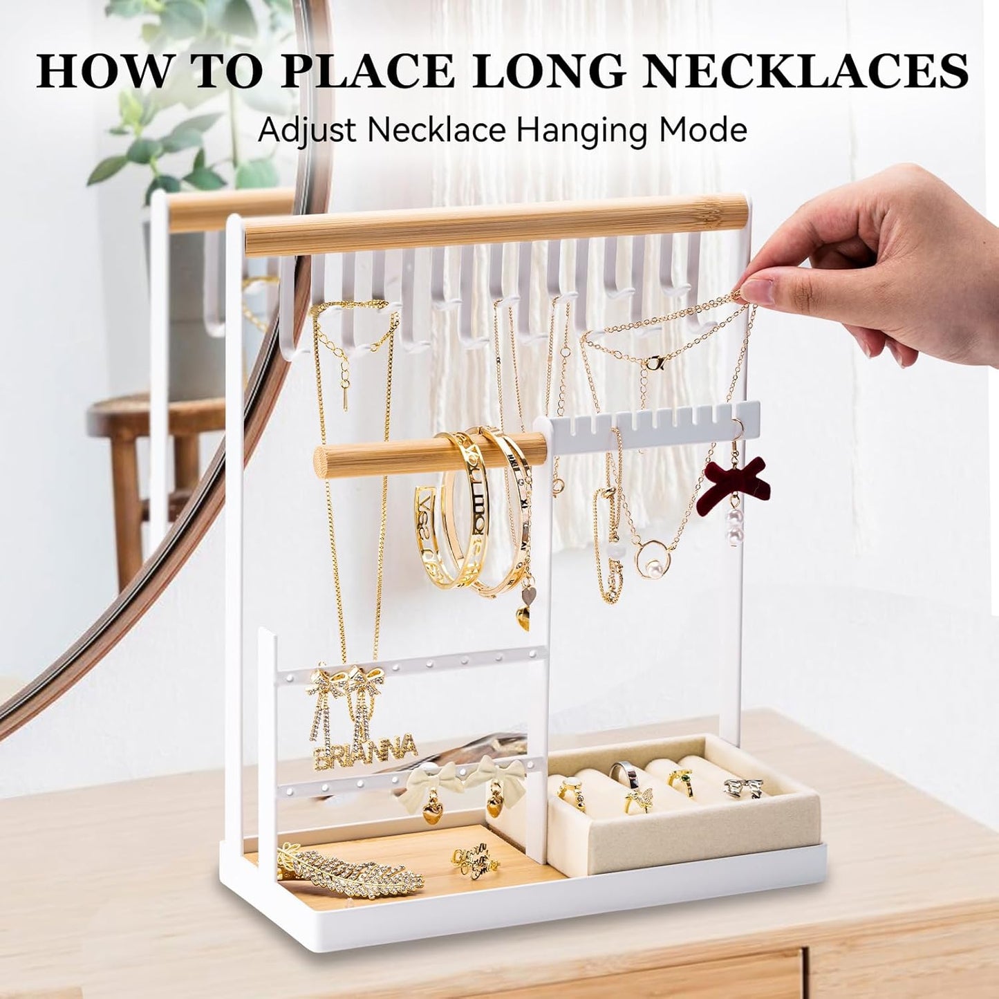 Jewelry Organizer Stand with Velvet Ring Holder