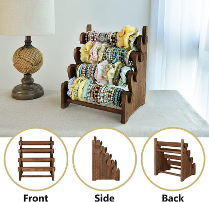 2 Pcs Wooden 4 Tier Bracelet Bangle Display Stand