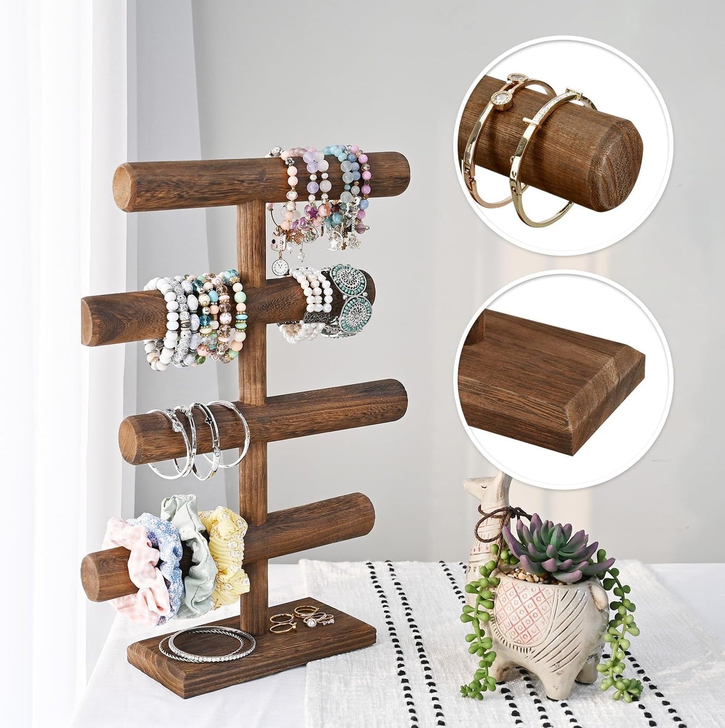 4-Tier Wooden Jewelry Bracelets Display Stand