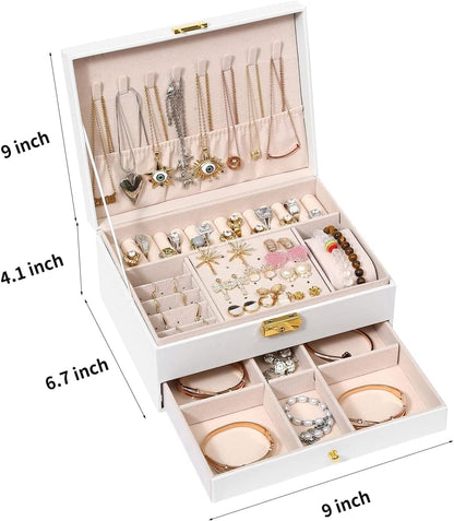 Pu Leather Jewelry Box Organizer Two Layer