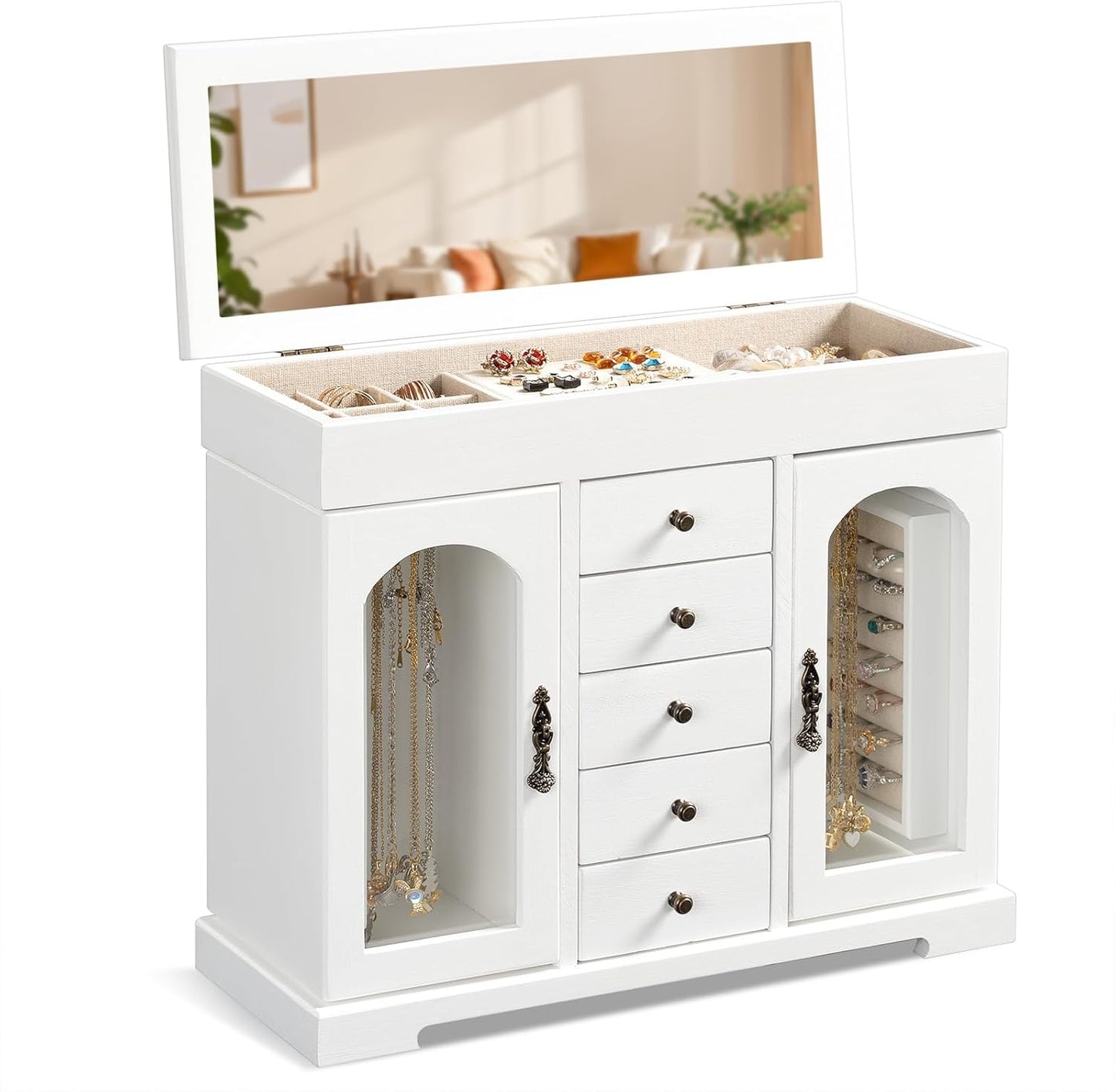 wooden jewelry box with mirror