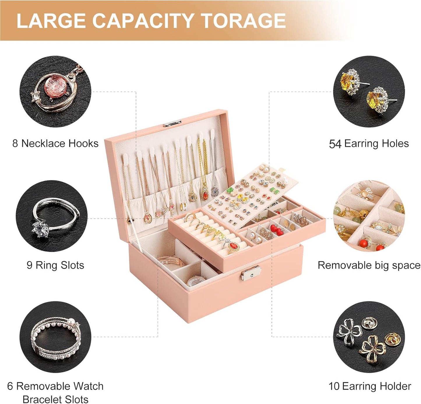 Leather Jewelry Box for Girls with Lock