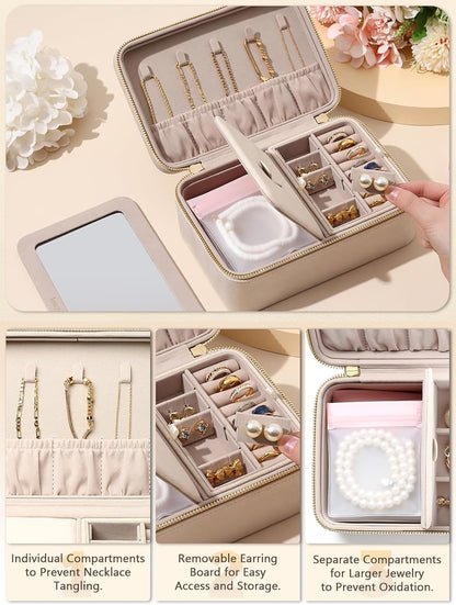 Velvet Travel Jewelry Box with Large Mirror