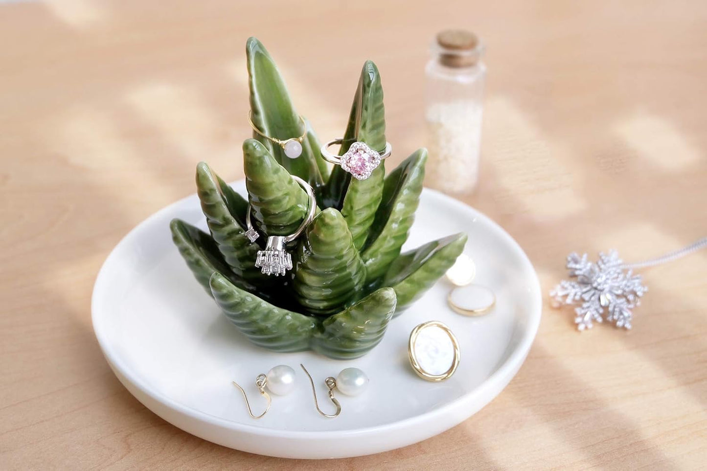 Ceramic Aloe Ring Holder Dish for Women Girls