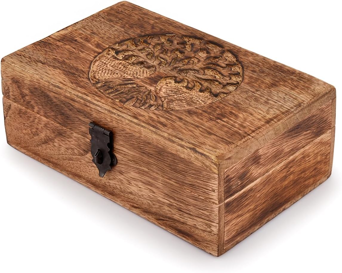 Handmade Mango Wood Tree of Life Engraving Keepsake Box