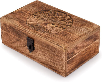 Handmade Mango Wood Tree of Life Engraving Keepsake Box